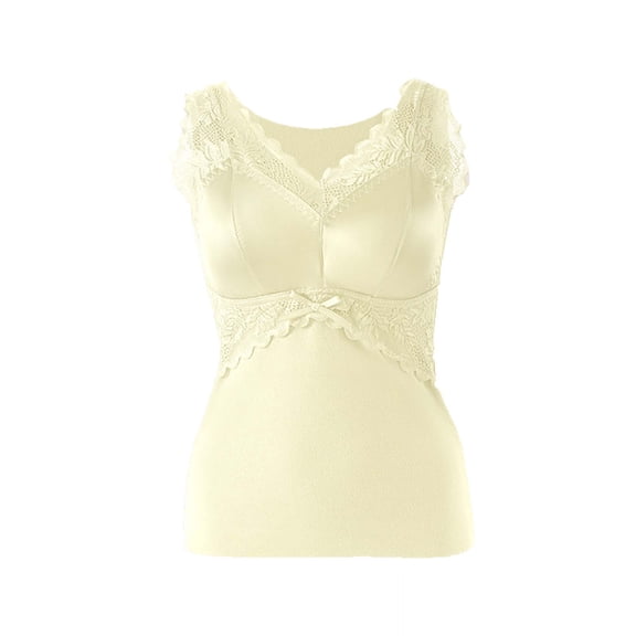 BLVB Thermal Tank Top for Women Lace V Neck Fleece Lined Base Layer Sleeveless Undershirts Warm Underwear Vest for Cold Weather