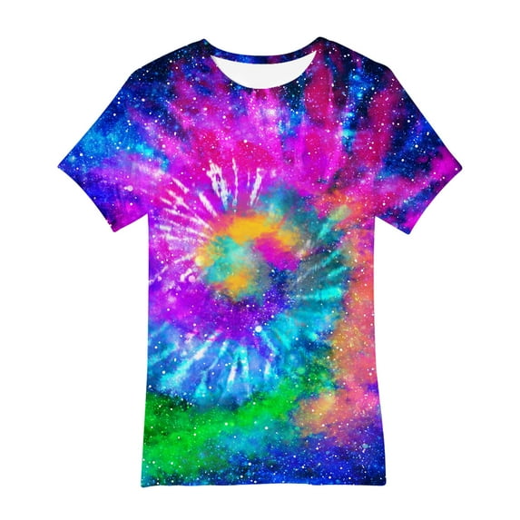 BLVB Tie Dye T-Shirt for Kids Colorful Tie Dye Short Sleeve Party Shirts Crew Neck Top for Toddler Boys Girls