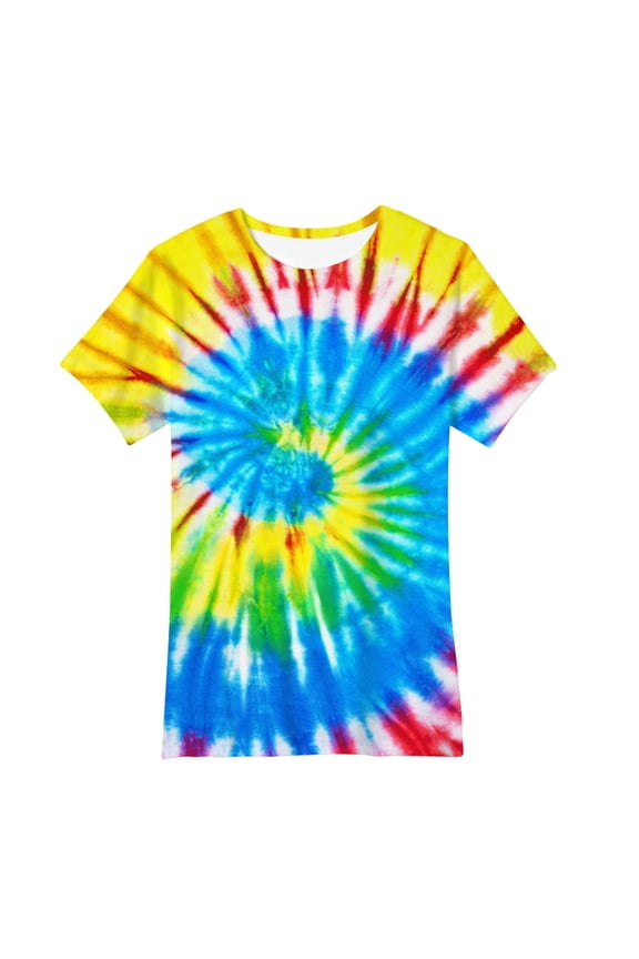 Tie Dye T-Shirt for Kids Colorful Tie Dye Short Sleeve Party Shirts Crew Neck Top for Toddler Boys Girls