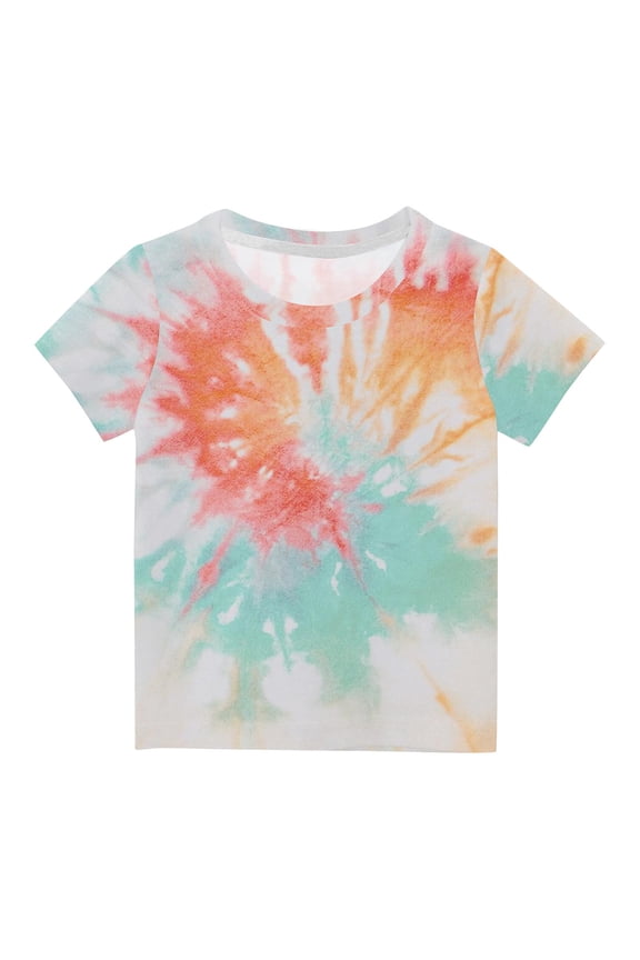 Tie Dye T Shirts for Unisex Kids Graphic Tees Crewneck Short Sleeve Tops Boys Girls Summer Outfits Clothes