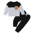 thumbnail image 1 of BLVB Toddler Baby Boy Fall Winter Clothes Color Block Long Sleeve Sweatshirt Pullover Tops Joggers Pants Newborn Infant Outfit Set, 1 of 6