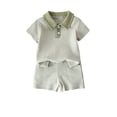 thumbnail image 1 of BLVB Toddler Baby Boy Girl Summer Clothes Short Sleeve Collared T Shirt Striped Shorts Set Cute Outfits 6 Month-4T, 1 of 7
