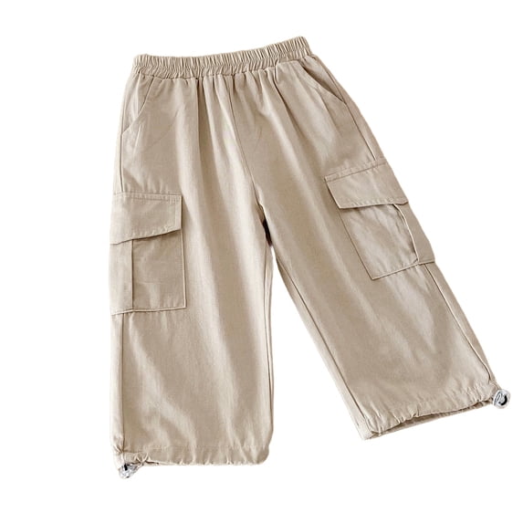 BLVB Toddler Baby Boys Girls Cargo Jogger Pants Little Kids Multi Pocket Cotton Casual Lounge Trousers with Elastic Hem