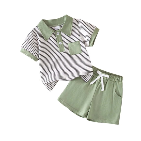 BLVB Toddler Baby Boys Girls Summer Short Sleeve Lapel Shirts and Shorts Set 2-Piece Striped Outfits 12 Month-5T