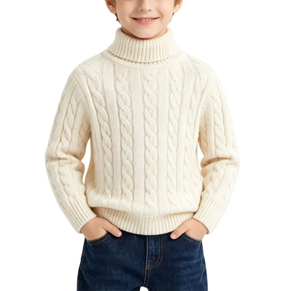 BLVB Toddler Baby Boys Girls Turtleneck Sweaters Cable Knit Kids Fall Winter Soft Warm Sweater Pullover Jumper Tops(Beige,5-6 Years)