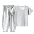 thumbnail image 1 of BLVB Toddler Baby Girl Boy Pajamas Set Summer Ribbed Short Sleeve Shirt Top Pants 2PCS Pjs Lounge Sets Sleepwear for Kids(Gray,1-2Years), 1 of 6