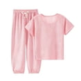 thumbnail image 1 of BLVB Toddler Baby Girl Boy Pajamas Set Summer Ribbed Short Sleeve Shirt Top Pants 2PCS Pjs Lounge Sets Sleepwear for Kids(Pink,1-2Years), 1 of 6