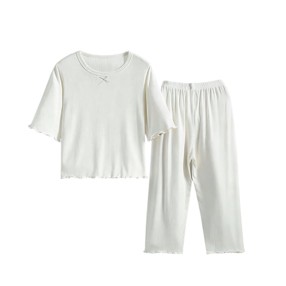 BLVB Toddler Baby Girl Clothes 2 Piece Pajamas Sets Kids Half Sleeve Tops Long Pants Pjs Sleepwear 2PCS Set(White,1-2Years)