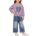 thumbnail image 1 of BLVB Toddler Baby Girl Clothes Fall Winter Baby Girl Outfit Heart Print Crewneck Sweatshirt Wide Leg Jeans Denim Pants Set(Purple,0-1 Years), 1 of 6