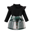 thumbnail image 1 of BLVB Toddler Baby Girl Fall Winter Outfit Long Sleeve Knitted Ruffle Shirt Sweater Top Mini Skirt 2PCS Kids Clothes Set, 1 of 4