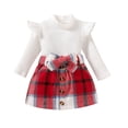 thumbnail image 1 of BLVB Toddler Baby Girl Fall Winter Outfit Long Sleeve Knitted Ruffle Shirt Sweater Top Mini Skirt 2PCS Kids Clothes Set, 1 of 4