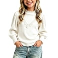 thumbnail image 1 of BLVB Toddler Baby Girl Mock Neck Shirt Lettuce Trim Puff Long Sleeve Ribbed Knit Tops Soft Cotton Clothes for Kids(White,1-2Years), 1 of 5