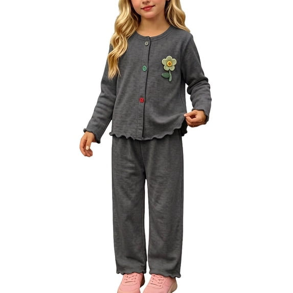 BLVB Toddler Baby Girl Outfits Soft Comfy Button down Cardigan Tops and Wide Leg Pants Fall Winter Clothes Set for Kids(Gray,2-3 Years)