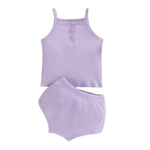 BLVB Toddler Baby Girl Summer Clothes Ribbed Sleeveless Button Front Cami Tops and Shorts Infant 2 Piece Outfits Set