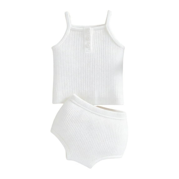 BLVB Toddler Baby Girl Summer Clothes Ribbed Sleeveless Button Front Cami Tops and Shorts Infant 2 Piece Outfits Set