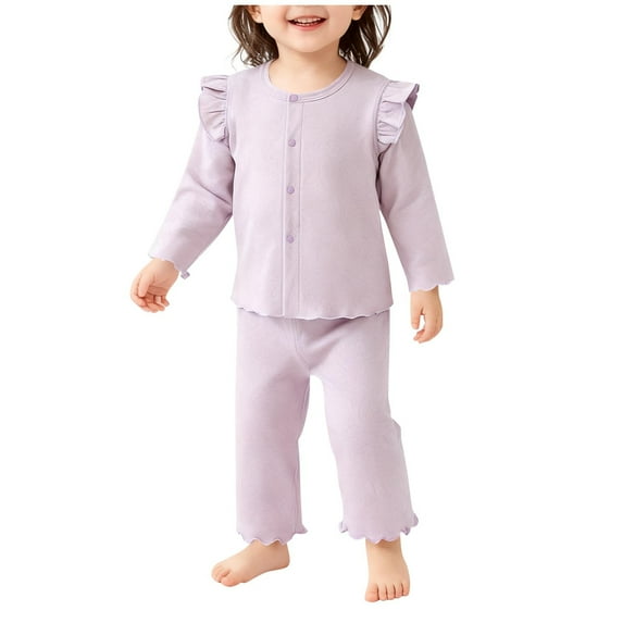 BLVB Toddler Baby Girl Two Piece Outfits Long Sleeve Ruffle Button down Top Pants 2PCS Pjs Set Sleepwear Clothes