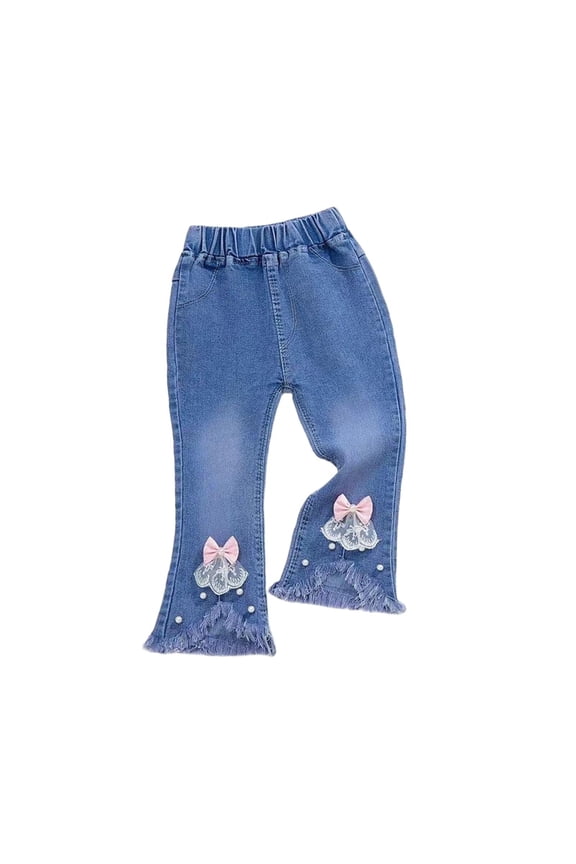 Toddler Baby Girl's Stretchy Flare Jeans Elastic Waist Frayed Hem Bell Bottom Denim Pants 6M-6T