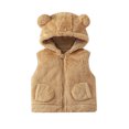 thumbnail image 1 of BLVB Toddler Baby Girls Boys Fleece Vest Winter Lightweight Sleeveless Cute Ears Zipper up Hooded Jacket Fall Outwear with Pockets(Khaki,3-4Years), 1 of 5