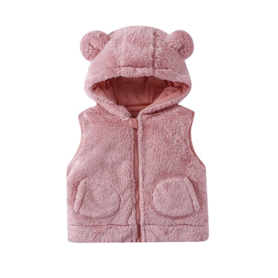 BLVB Toddler Baby Girls Boys Fleece Vest Winter Lightweight Sleeveless Cute Ears Zipper up Hooded Jacket Fall Outwear with Pockets(Pink,1-2Years)