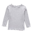 thumbnail image 1 of BLVB Toddler Baby Girls Long Sleeve Ribbed Shirts Stretchy Lettuce Trim Blouses Crew Neck Basic Base Layer Tees Undershirts(Gray,16-18 Months), 1 of 5