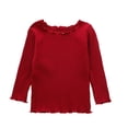 thumbnail image 1 of BLVB Toddler Baby Girls Long Sleeve Ribbed Shirts Stretchy Lettuce Trim Blouses Crew Neck Basic Base Layer Tees Undershirts(Red,14-16 Months), 1 of 5