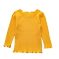 thumbnail image 1 of BLVB Toddler Baby Girls Long Sleeve Ribbed Shirts Stretchy Lettuce Trim Blouses Crew Neck Basic Base Layer Tees Undershirts(Yellow,16-18 Months), 1 of 5