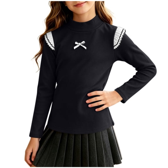 BLVB Toddler Baby Girls Mock Neck Shirts Long Sleeve Thermal T-Shirt Kids Soft Base Layer Ruffle Pullover Tops(Black,3-4 Years)