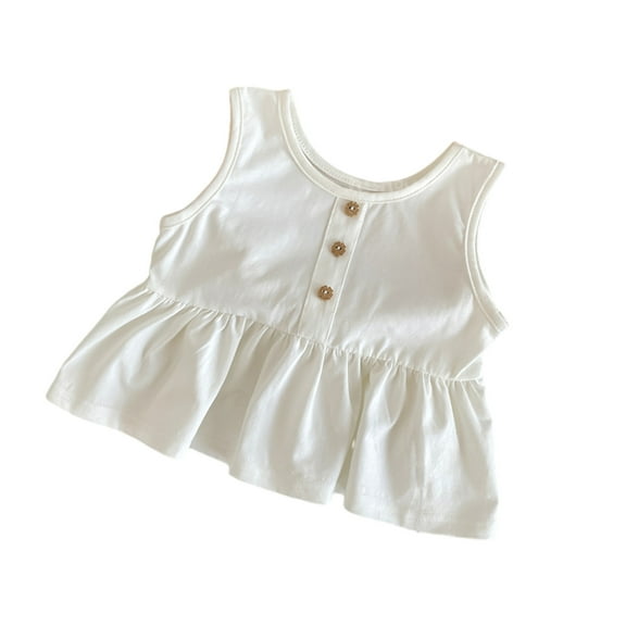 BLVB Toddler Baby Girls Summer Tank Tops Casual Crewneck Button Ruffle Sleeveless T-Shirts Kids Clothes 1-6 Years