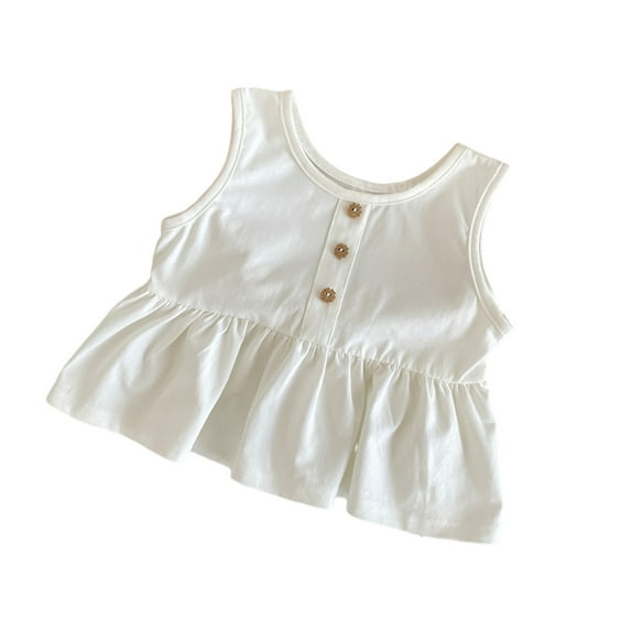 BLVB Toddler Baby Girls Summer Tank Tops Casual Crewneck Button Ruffle Sleeveless T-Shirts Kids Clothes 1-6 Years