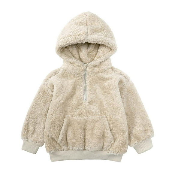 BLVB Toddler Baby Kids Boys Girls Fuzzy Hoodies Pullover Sweatshirts Quarter Zip Front Pocket Fall Winter Warm Clothes