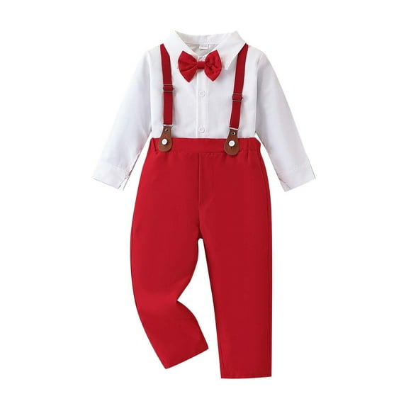 BLVB Toddler Boy Suit Baby Boys Wedding Outfit Formal Gentleman Clothes Set Dress Shirt Bowtie Suspenders Pants 6 Months - 5 Years