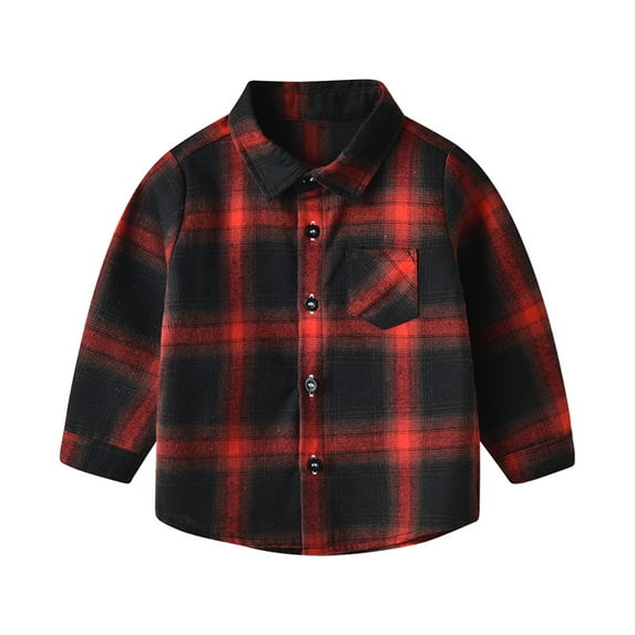 BLVB Toddler Boys Girls Button Down Plaid Flannel Shirts Infant Baby Unisex Long Sleeve Tops Coat Spring Fall Clothes