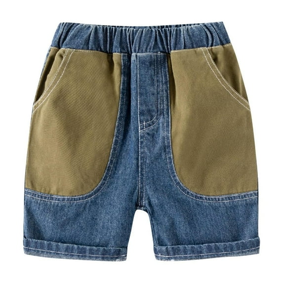 BLVB Toddler Boys Girls Denim Jeans Shorts Elastic Waist Pull on Knee Length Summer Casual Color Block Short Pants for Kids 2-8 Years