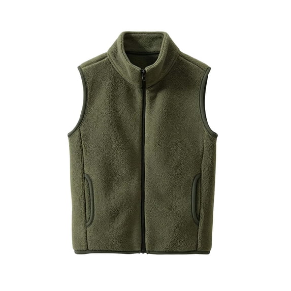BLVB Toddler Boys Girls Fleece Vest Teen Kids Comfy Zipper Jacket Sleevless Fall Winter Warm Outerwear with Pockets 3-15Y(Army Green,14-15 Years)