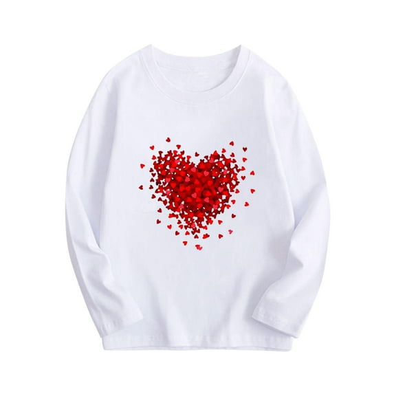BLVB Toddler Boys Girls Valentine's Day T-Shirt Unisex Long Sleeve Tees Heart Graphic Kids Tops 3-10 Years