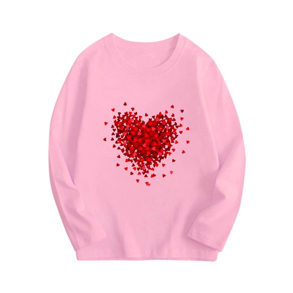 BLVB Toddler Boys Girls Valentine's Day T-Shirt Unisex Long Sleeve Tees Heart Graphic Kids Tops 3-10 Years