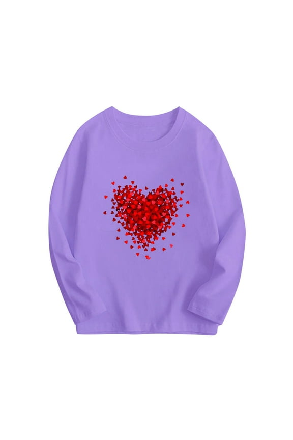 Toddler Boys Girls Valentine's Day T-Shirt Unisex Long Sleeve Tees Heart Graphic Kids Tops 3-10 Years