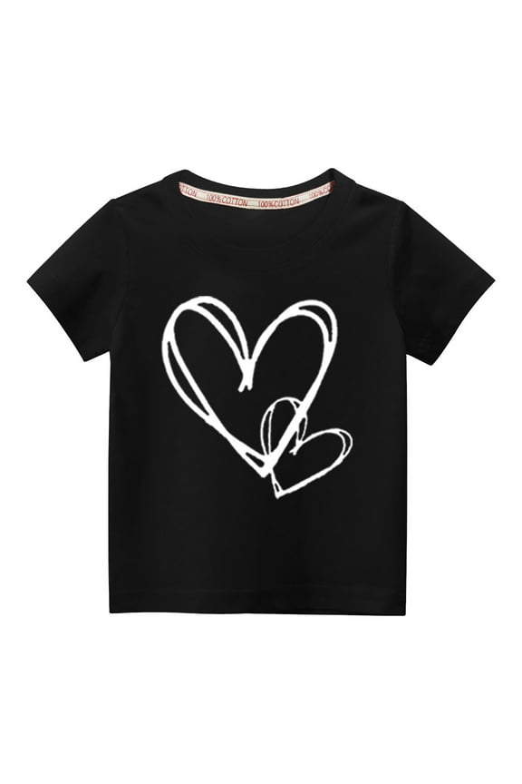 Toddler Boys Girls Valentine's Day T-Shirts Kids Casual Round Neck Heart Printed Short Sleeve Tops Graphic Tees