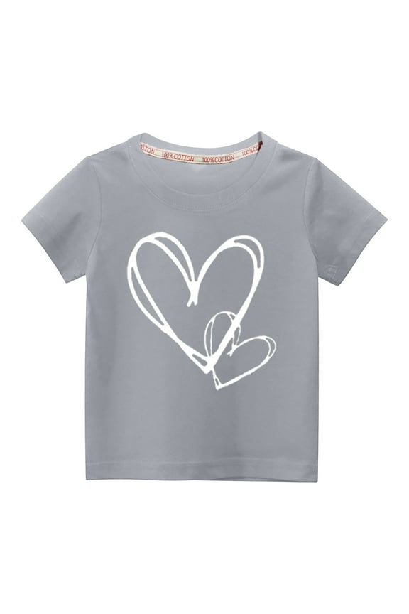 Toddler Boys Girls Valentine's Day T-Shirts Kids Casual Round Neck Heart Printed Short Sleeve Tops Graphic Tees