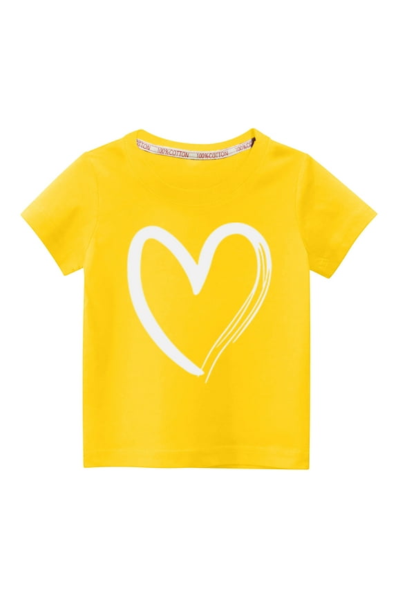 Toddler Boys Girls Valentine's Day T-Shirts Kids Casual Round Neck Heart Printed Short Sleeve Tops Graphic Tees