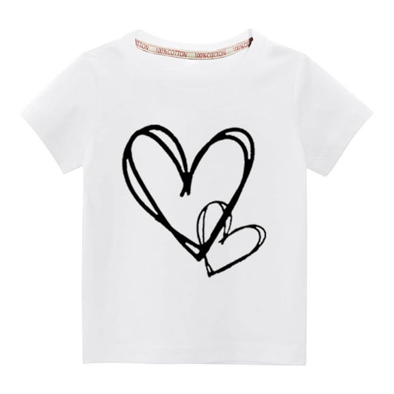BLVB Toddler Boys Girls Valentine's Day T-Shirts Kids Casual Round Neck Heart Printed Short Sleeve Tops Graphic Tees