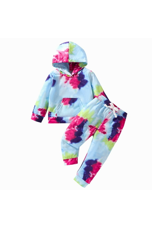 Toddler Girl Boy Tie Dye Tracksuit Outfit Hoodie Sweatshirt and Pants 2PCS Clothes Set Sweatsuits Jogging Suits
