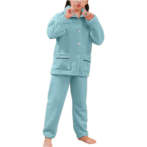 BLVB Toddler Girl Boy Two Piece Pajamas Set Button down Pajama Shirt Top Pants Sleepwear Pjs Set 1-13 Years