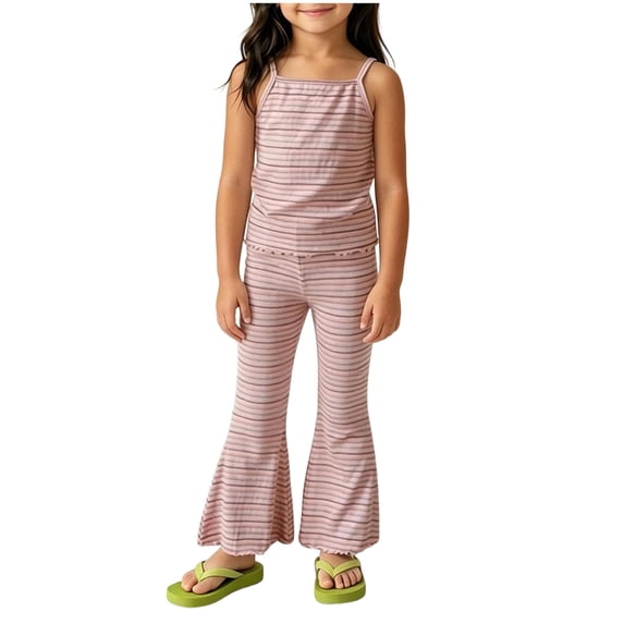 BLVB Toddler Girl Clothes Summer Outfit Sleeveless Ribbed Knit Cami Shirts Camisole Tops Flare Pants Striped 2PCS Set 2-8T(Pink,4-5 Years)