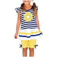 thumbnail image 1 of BLVB Toddler Girls Summer Outfits Flutter Short Sleeve Ruffle Hem Top and Bowknot Shorts Set Kids Girl Clothes 1-10 Years, 1 of 5