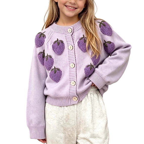 BLVB Toddler Girls' Sweater Long Sleeve Button down Knit Cardigan Kids Cute Fall Clothes 1-9 Years(Purple,8-9Years)