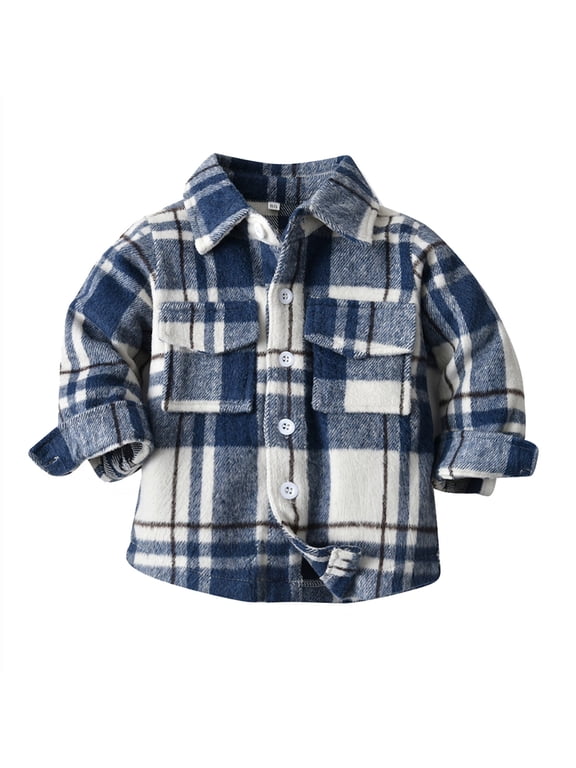 Toddler Kids Baby Boys Girls Flannel Plaid Shirt Long Sleeve Button Down Tops Coat Jacket Outfits Fall Winter Clothes
