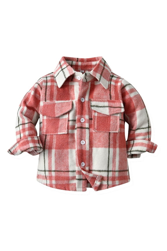 Toddler Kids Baby Boys Girls Flannel Plaid Shirt Long Sleeve Button Down Tops Coat Jacket Outfits Fall Winter Clothes