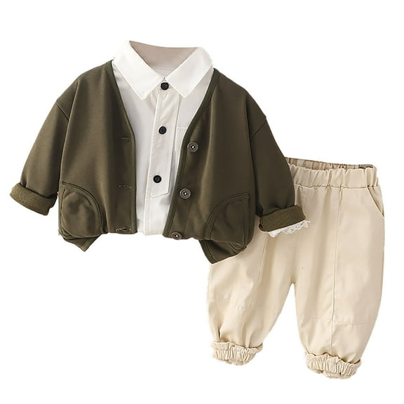 BLVB Toddler Kids Boys Girls Fall Winter Outfits Long Sleeve Button Down Cardigan   Shirts   Pants 3pcs Clothes Set