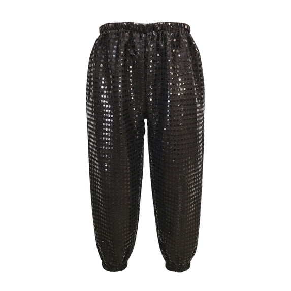 BLVB Toddler Kids Girls Sequin Pants Sparkly Joggers Pants Shiny Street Dancewear Performance Outfits(Black,3-4Years)